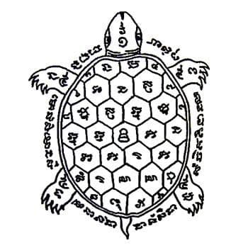 Schildpad Sak Yant (Tao), symbool van lang leven, gezondheid en stabiliteit